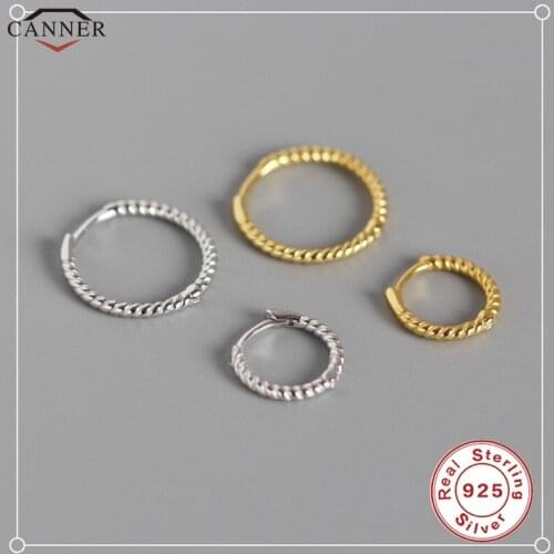 CANNER Simple Small 925 Sterling Silver Hoop Earrings for Women Men Twist Circle Gold Color Huggie Piercing Earings Jewelry Gift
