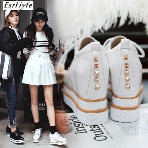 ESRFIYFE 2020 New Spring Autumn Women Pumps Fashion Wedges Heels Round Toe Platform Shoes Woman Casual Lace Up Shoes Women