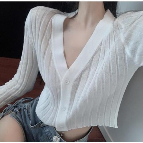 Womens Knit Cardigan Loose Top Thin Long-sleeved Slim Fit Jacket Knitwear