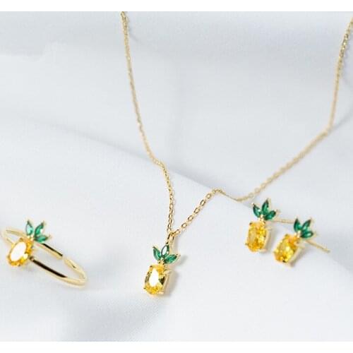 Yellow Pineapple Pendant Necklace for Women Fashion Choker Sterling Silver 925 Trendy Fruit Clavicle Chain Silver Jewelry Gift