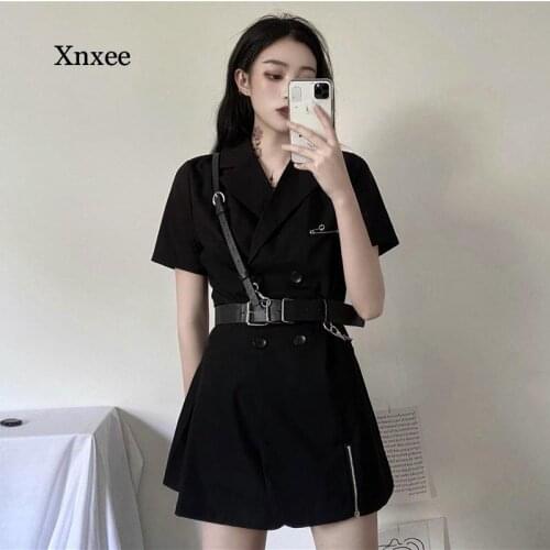 Black Gothic Dress Korean Harajuku Vintage Mini Suit Summer Dresses Women Elegant Office Clothes Cosplay Short Sleeve Tops