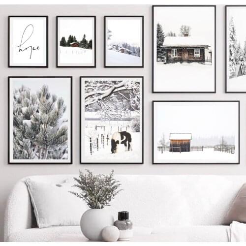 Winter Snow Pine Forest House Horse Quote Wall Art Canvas Painting Nordic Posters And Prints Wall Pictures For Living Room Decor