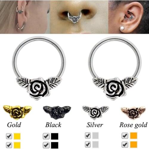 1pcs Stepum Nose Clicker Hoop Rings Surgical Steel Nipple Flower Helix Cartilage Tragus Earrings Ear Studs Piercing Body Jewelry