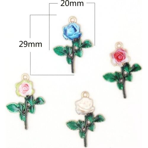 10pcs/Lot White Pink Blue Rose Diy Handmade Oil Enamel Charms Design for Jewelry Making Earring Bracelet or Necklace