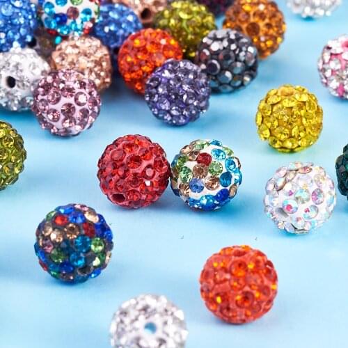 100Pcs 10mm Mixed Colors Rhinestone Pave Disco Ball Beads Polymer Clay Crystal Beads For DIY Bracelet Necklace Jewelry Making