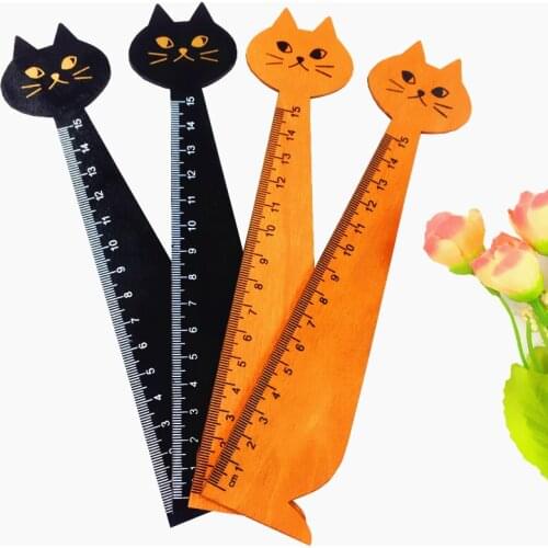 24pcs/lot Hot sale Lovely Vintage Cute Lucky Cat shape Wooden Ruler bookmark wood straight ruler For Gifts Students' DIY Tools