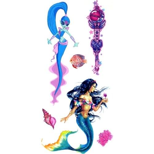 5PCS Atlantis Mermaid Queen Waterproof Temporary Tattoos Men Tatuagem Henna Tattoo Stickers Scepter Crystal Kids Tatoo For Girl