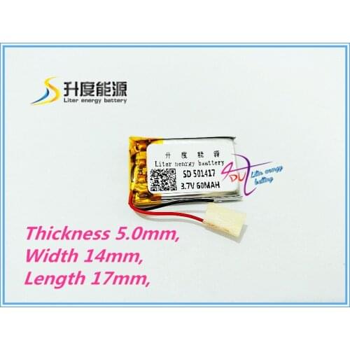 501417 3.7v li-ion rechargeable battery 501417 60mah 3.7v tablet battery