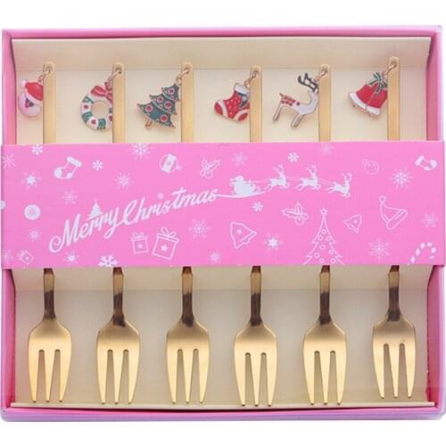 6Pcs Tableware Mixing Stirring Spoons Stainless Steel Spoon Christmas Gift Box Set Party Table Ornaments Coffee Spoon