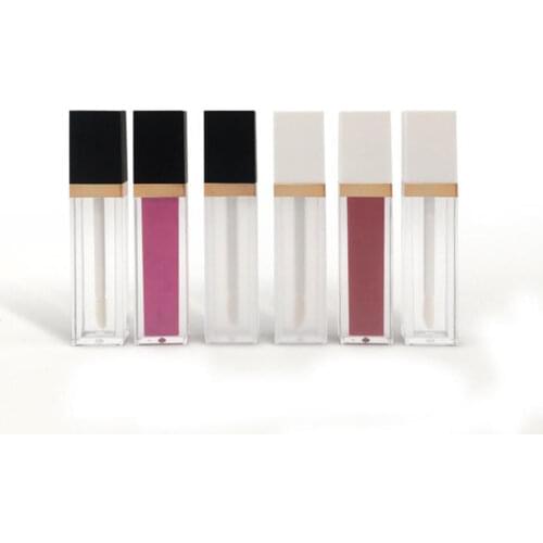 7ml Square Makeup Liquid Empty Lipstick Lip Gloss Tubes White Black Cap Transparent Frosted Cosmetic Packaging Container