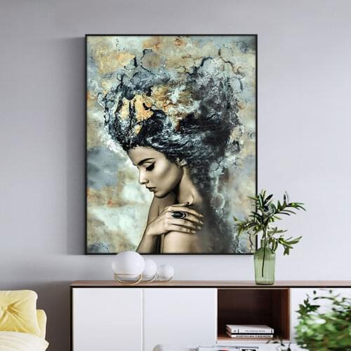 Abstract Portrait Marble Girl Wall Art Canvas Painting Poster and Prints Wall Art Pictures for Living Room Home Decor (No Frame)