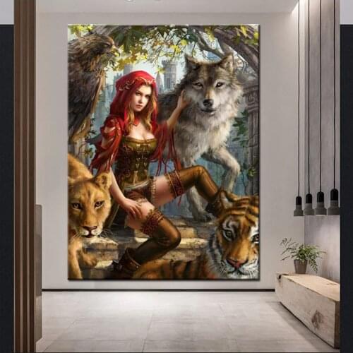 DIY Diamond Painting human and animal Tiger and lion wolf woman 5D Square/ Round Diamond Decoration Wall Art Decoration gift