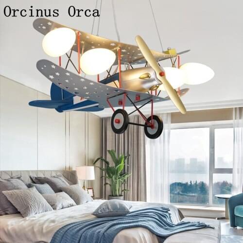 American Creative Colorful Aircraft Chandelier Boys'Bedroom Childrens Room Light Cartoon Modern LED Iron Fighter Chandelier