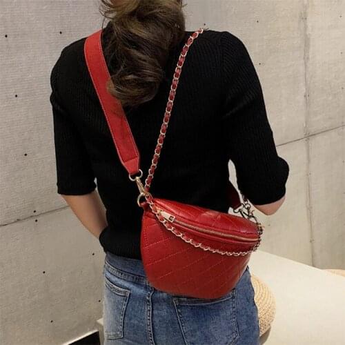 Ansloth Fashion Lingge Chain Waist Bags PU Leather Waist Bags Luxury Design Small Crossbody Bag For Women Zipper Hip Bag HPS1097