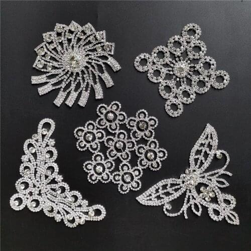 Flashing Crystal Applique Rhinestone Flower Patch Sew for Bridal Headdress Wedding Dress Accessories Sewing Craft DIY