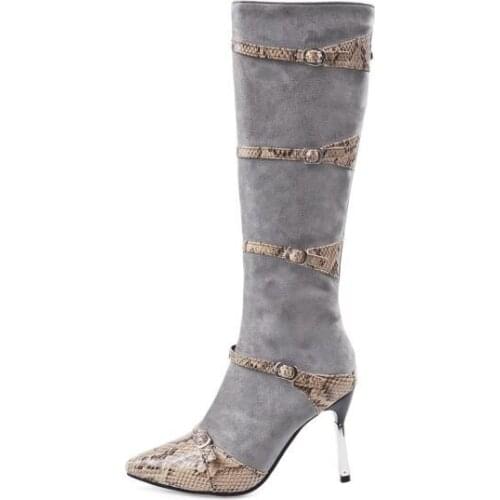 Big Size 9 10 11-17 boots women woman winter boots women women shoes botas Serpentine buckle high heel side zipper