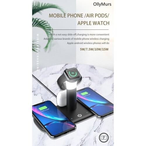 15W Qi Fast Wireless Charger For iPhone 12 11 XR X 8 Apple Watch 5 in 1 With Light Lamp Charging Dock Station Airpods Pro iWatch