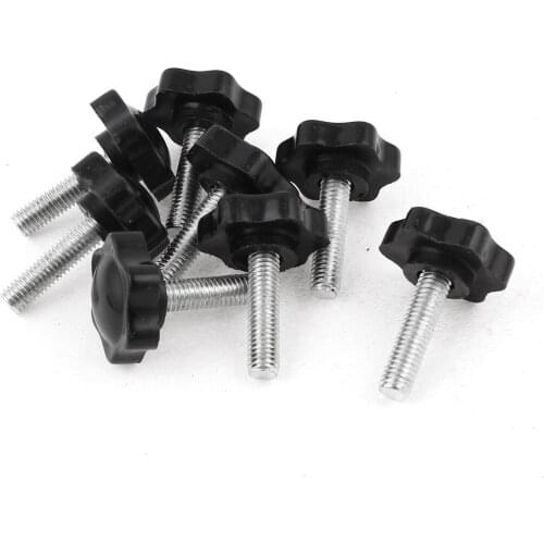 8 Pcs Black Spare Part M8 x 30mm Male Threaded Knurled Grip Star Knob