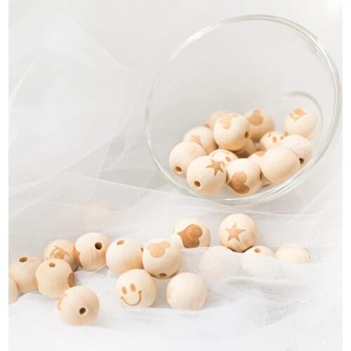 Lets Make 16mm DIY Natural Wooden Beads 100pc Engraved Customized DIY Teeching Toy Wooden Teether Teething Balls Baby Teether