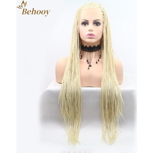 Long Box Micro 613 Blonde Braids Lace Wig For Women Heat Resistant Fiber Hair Braided Synthetic Lace Front Cosplay Wigs