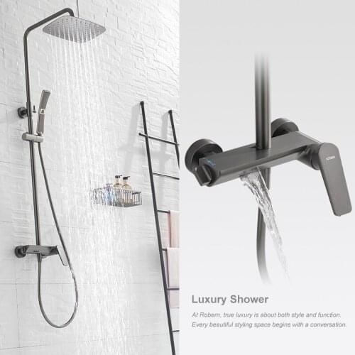 Shower Faucet Single handle dual control Chrome Shower Set Rotatable with lifting Waterfall Rain Shower System Bathtub Faucet