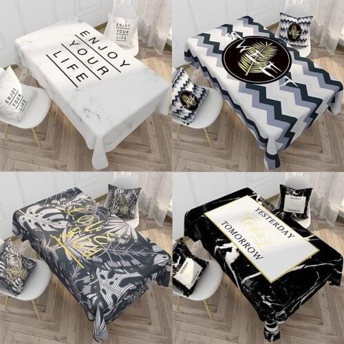 Ins Cotton Linen Household Tablecloth Waterproof Oilproof Table Cloth Black White Letter Rectangular Table Cover