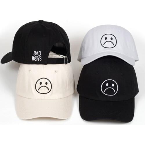 Sad Boys dad hat Adjustable cotton Harajuku Skateboard Hats crying face Baseball cap cotton Black Hats Curve golf Caps wholesale