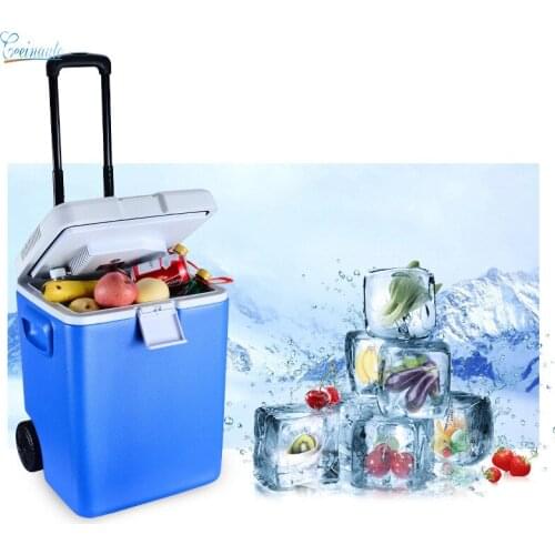 CeeinAuto DC12V AC220V commercial eco-friendly 30 litre mini fridge car refrigerator with pull rod cooler and warmer