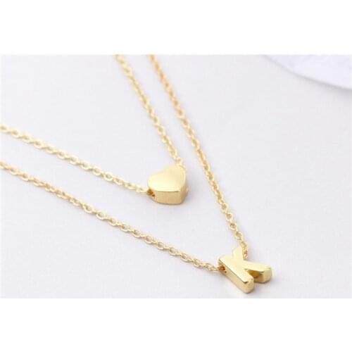 Heart and Initial TWO SEPARATE necklace set.Gold Initial Layered Bridesmaid Gift Wedding Multi Strand Necklaces