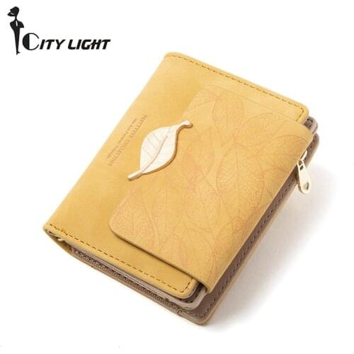 Brand Fashion Women Wallet Short Design Small Wallets Purse New Lady Three Fold Coin Purse Leaf Zipper Card Holder