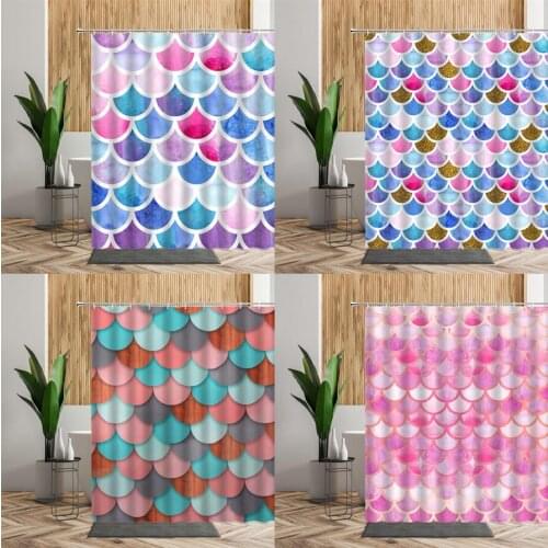 Beautiful Bathroom Shower Curtain Mermaid Scale Color Geometric Curtains Fabric Decoration Waterproof Home Decor Douchegordijn
