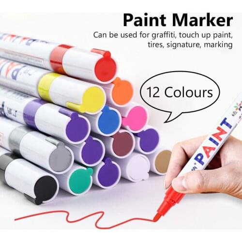 12 Colors Paint Marker Pen Fade-proof Car Tyre Tire Tread CD Metal Permanent Paint Marker Graffti Oily Macador Caneta Stationery