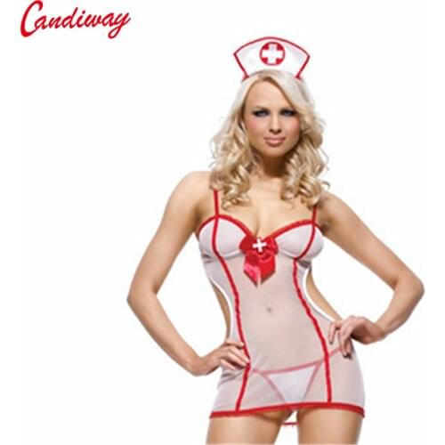 Fantasy Candy stripper Nurse mini dress Lingerie corset lace ruffle skirt sexy see through Bodysuit erotic Crotchless Cosplay