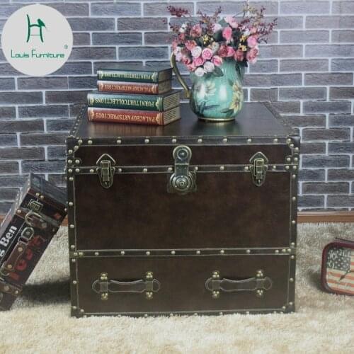 Louis Fashion European Retro Suitcase Dark Coffee Table Display Props Club Hotel Model Room Corner