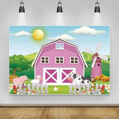 Cartoon Rural Farm Filed Cow Animals Sun Baby Birthday Party Newborn Customized Banner Portrait Photo Background Photo Backdrops