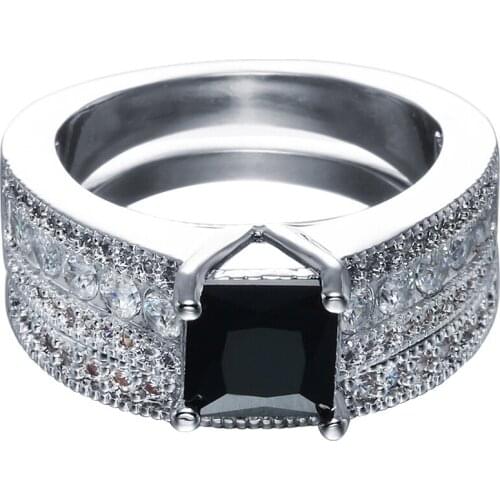 High quality romantic black zircon rings set wedding jewelry for men silver color size 7 8 9 wholesale hot sale Distribution