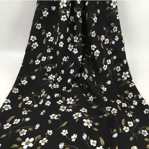 Soft White Floral Print Chiffon Fabric for Dress Shirts, Black, Red, Pink, Yellow, Green and Dark Blue, by the Meter, 150cm Wide