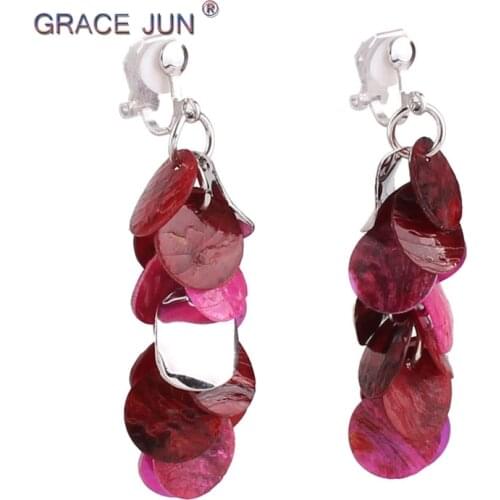 2018 New Vintage Natrual Shell Clip on Earrings No Pierced for Women Party Fashion Handmade Gorgeous Pierced Earrings Good Gift