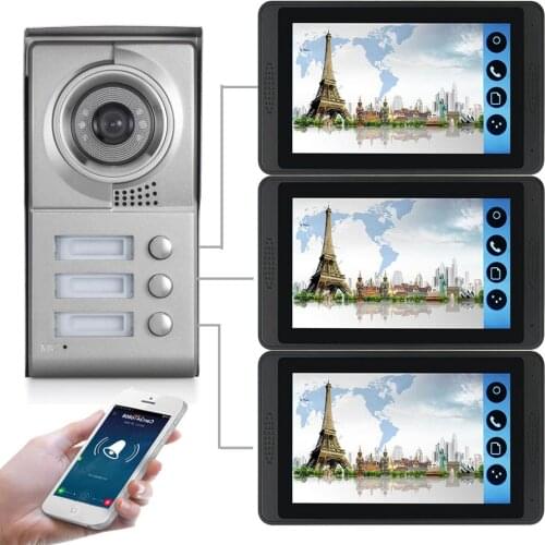 New Arrival 3 Button 1000TVL HD Camera WIFI Home Security Intercom System Doorbell 7" Video Door Phone for 3-apartments in stock