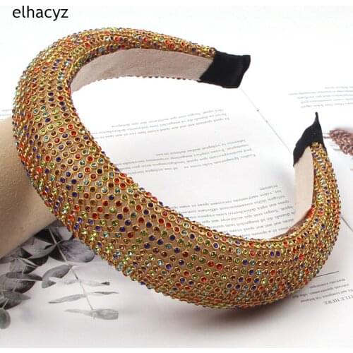 New Glitter Rhinestone Hair Hoop Full Crystal Headband for Women Wide Elastic Hairband Baroque Tiara Hair Accessories Headdress