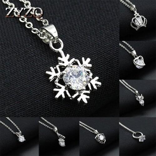 ZYZQ Elegant Silver Plated Pendant Necklace With Bright Dazzling Crystal Cubic Zircon Stone Setting Snowflake Crown Shaped Hot