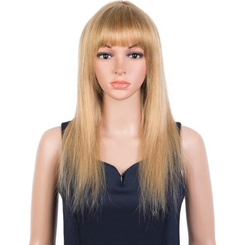 Trueme Straight Highlight Wig Human Hair Wigs For Women Remy Brazilian Hair Wigs With Bangs Mix Ombre Blonde Color Full Wig