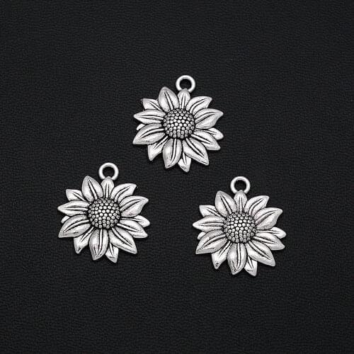 12pcs/Lots 19x22mm Antique Silver Plated Sunflower Charms Plants Pendants For Jewelry Findings Bracelets Making Accessories