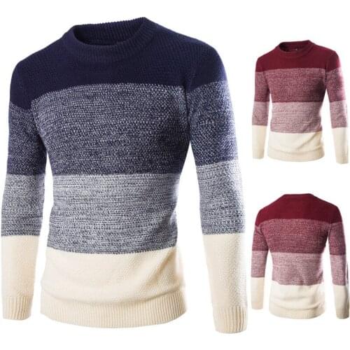 2020 New Autumn mens Comfortable Cotton Personalized Stitching Round Neck Pullover British Casual Sweater Top Menswear