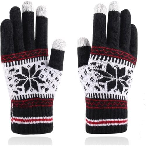 Christmas gifts Unisex Snowflake Maple Leaf Knitted Gloves Thicken Warm Touch Screen Mittens calentador de manos ligant 2020