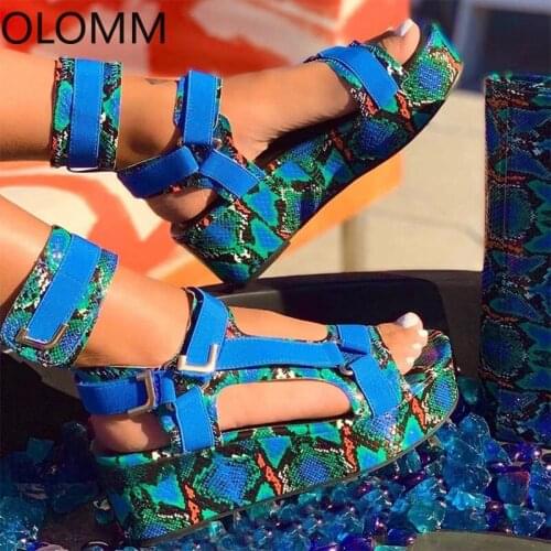 Sandals Womens Camouflage Wedges Female Hook Loop Platform Print Snakeskin Ladies Shoes Summer Casual Plus Size Woman 2021