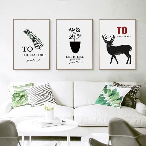 Nordic Poster Minimalist Animals Botanical Canvas Elk Leaves Quote Painting Art Print Wall Picture For Living Room Home Decor
