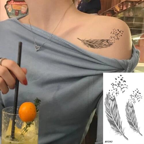 VANKIRS India Flying Birds Feather Women Temporary Tattoos Stickers For Girls Kids Leaf Body Arm Art Fake Custom Tatoos Papers