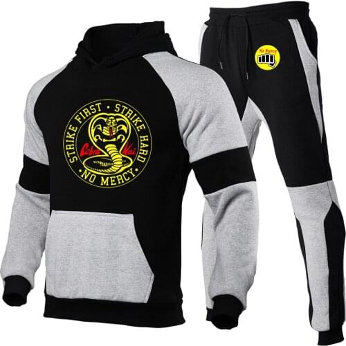 Spring and Autumn Cobra Kai No Mercy Mens Sports Leisure Running Suit Male And Warm Sweater Two-piece Fitness running Hoodie