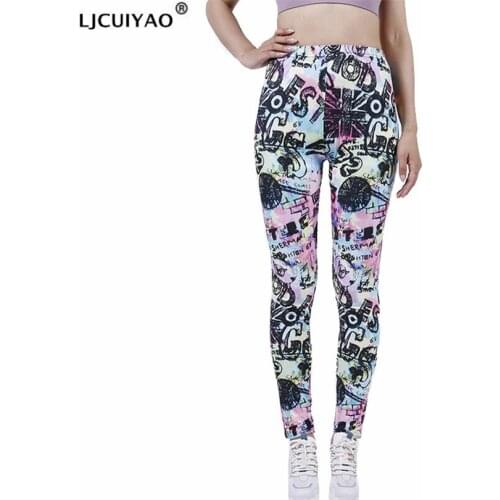 LJCUIYAO Women High Waist Leggings For Fitness Ladies Sexy Graffiti Letter Gym Sports Workout Push Up Female Plus Size Bottom